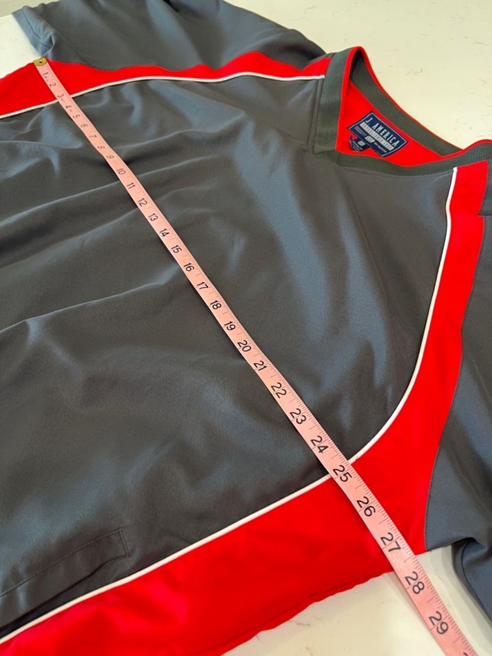 J America V-Neck Pullover Windbreaker Jacket XXL Gray Red - Picture 5 of 6